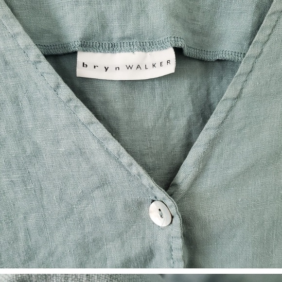 vtg bryn walker linen button boxy crop teal boho slub cottage hippie beachy top - Picture 3 of 3